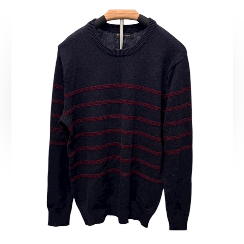 Banana Republic Navy Burgundy Striped Crew Neck‎ Medium Preppy Retro